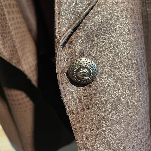 Guillaume Brown Snake Embossed Leather Blazer - Sz S - Picture 8 of 8